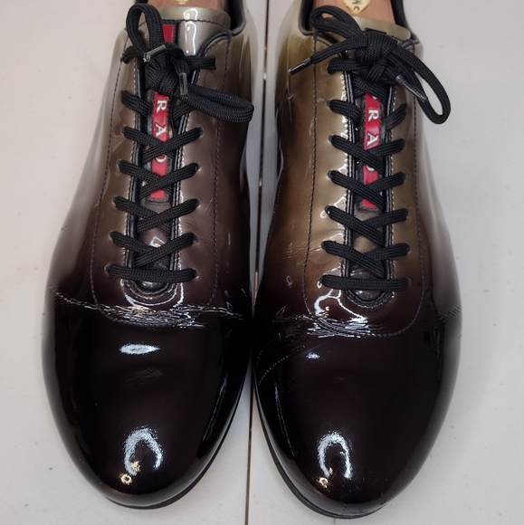 Prada Vintage Men's Ombre Patent Leather Lace Up Golf Athletic Sneakers Size 8 - Picture 8 of 15